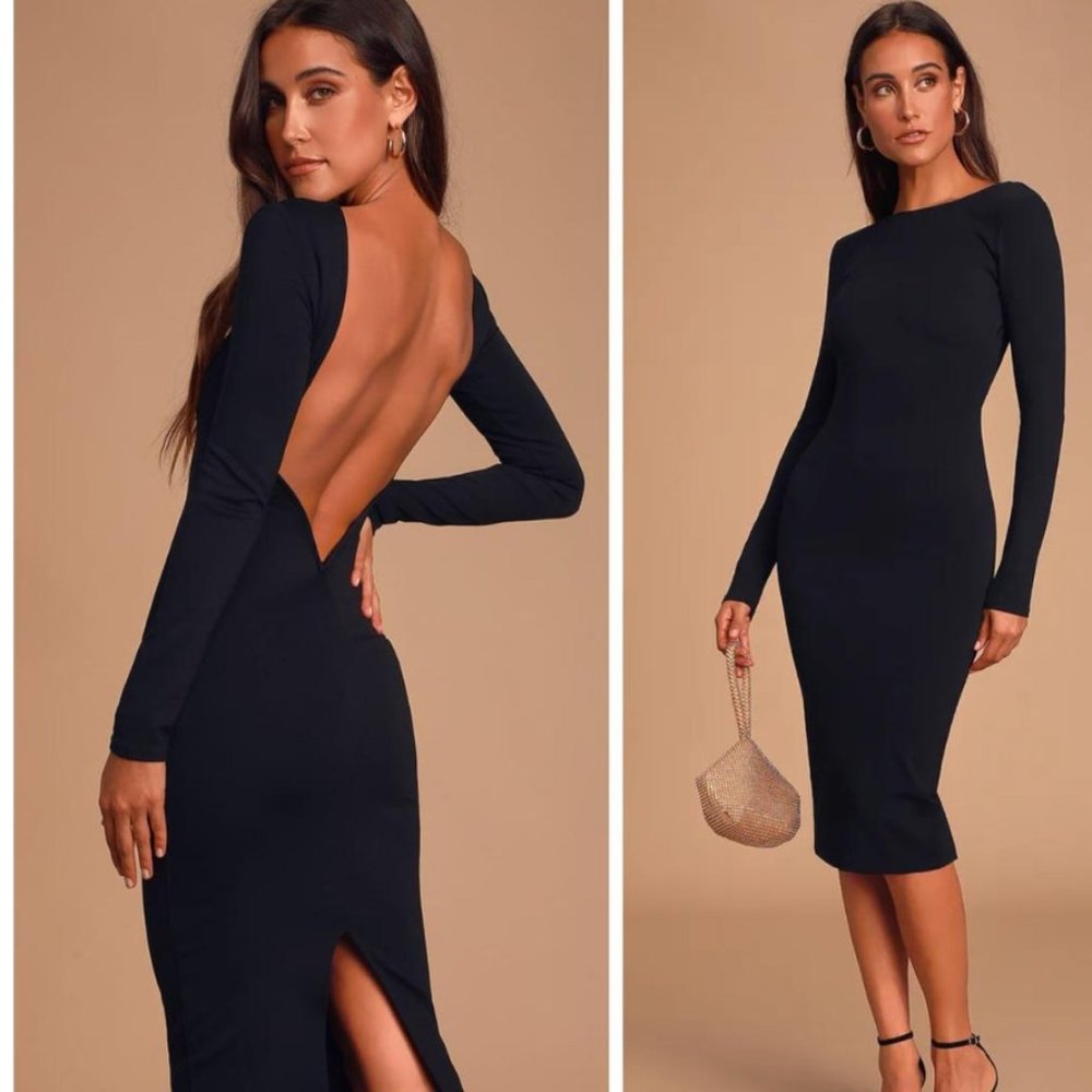 Lulu's Black Long Sleeve Open Back Dress Size M